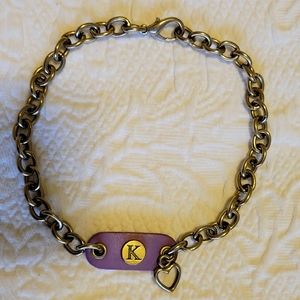 Leather initial K chain necklace/ choker